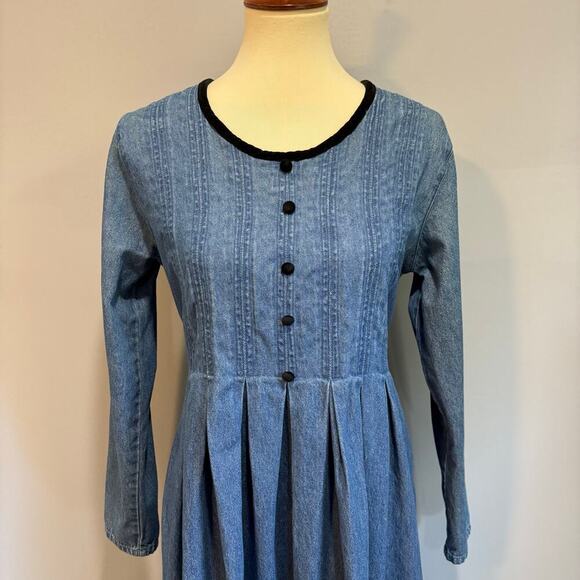 Y2K retro denim long sleeve vintage dress, size 8 - Picture 3 of 7